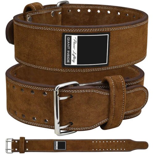 Premium Brown Suede Leather Powerlifting Belt designed for maximum support during heavy lifts.