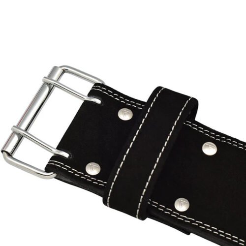 Customizable Black Suede Leather Powerlifting Belt for enhanced support during lifting.