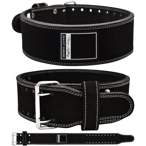 Customizable Black Suede Leather Powerlifting Belt providing superior back support for weightlifting.