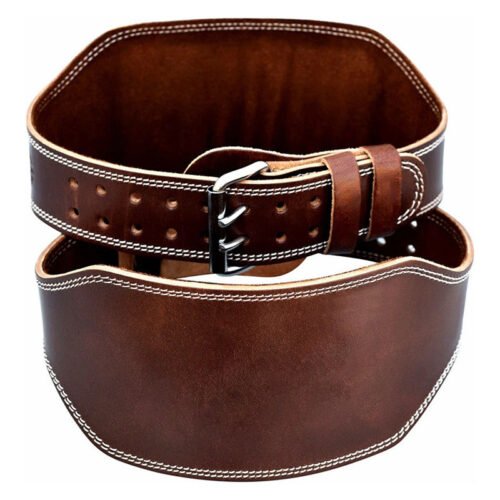 Customizable Brown Leather Weightlifting Belt providing essential support for weightlifters.