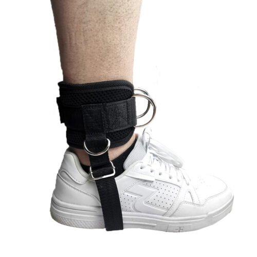 Ankle straps with double D-ring for strength training.