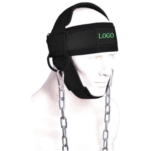 Heavy-duty neoprene strap with steel chain for neck training.