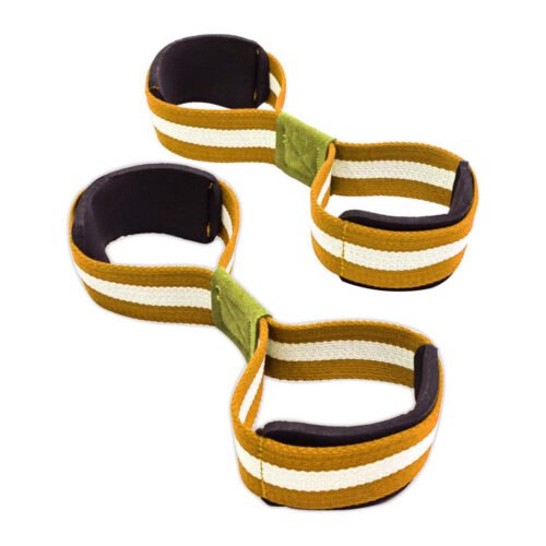 Figure 8 straps for gym weightlifting, providing secure grip during heavy lifts.