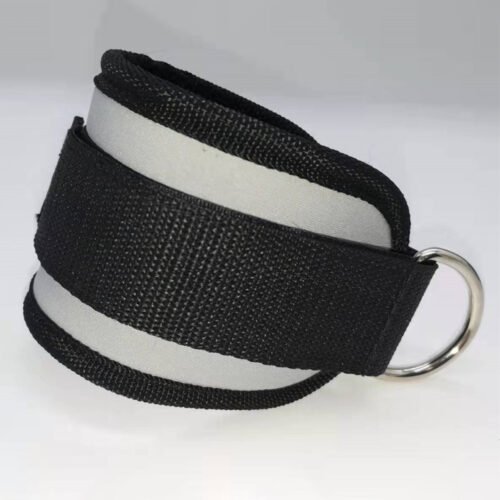 Adjustable gym ankle strap for cable machine leg exercises.