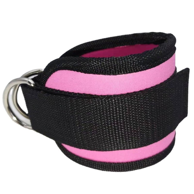 Padded gym ankle strap for lower body cable machine exercises.