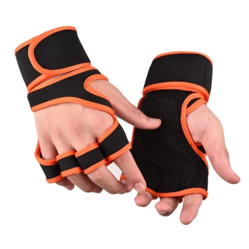 Breathable half finger fitness gloves with wrist support for men and women.