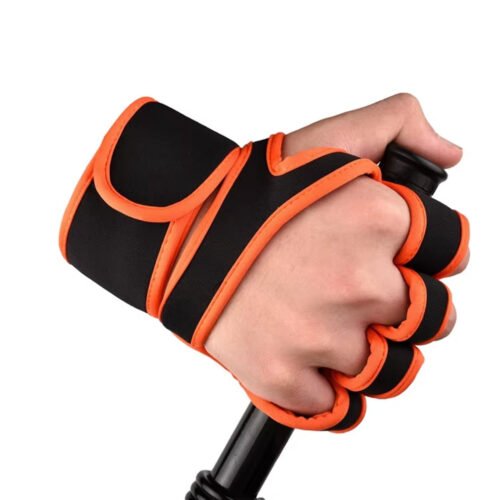 Lightweight half finger gym gloves with wrist support for enhanced grip.