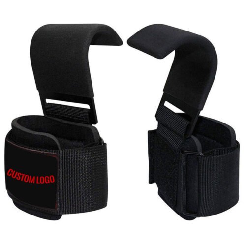 Durable weightlifting steel hooks with padded wrist wraps for serious athletes.