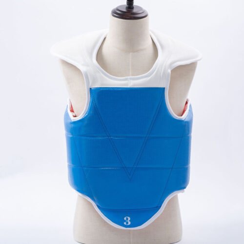 Martial arts chest guard for comprehensive protection.