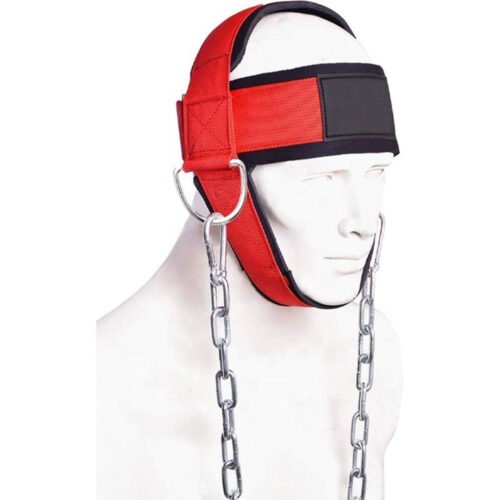 Heavy-duty leather weightlifting head harness for neck and shoulder training.