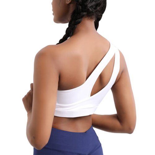 High-performance one-shoulder yoga bra with durable, lightweight fabric.