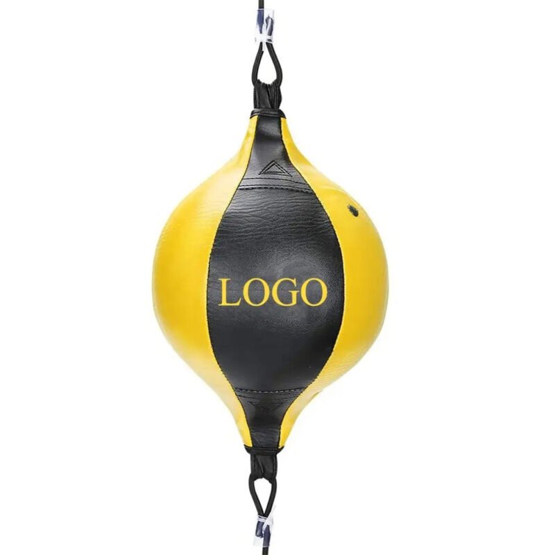 Adjustable speed punching ball for boxing reflex training.