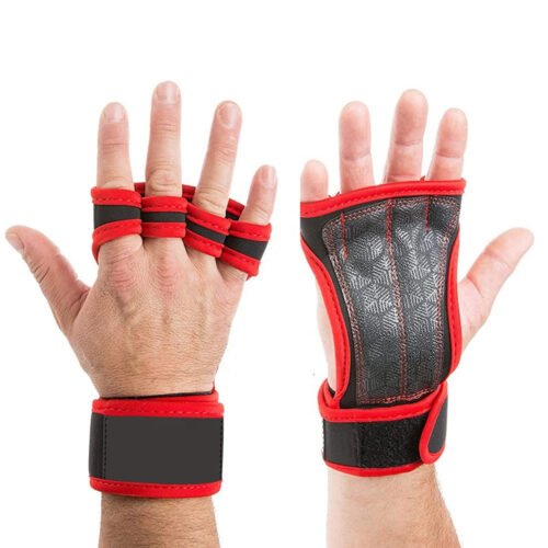 Weight lifting half finger pads gloves for enhanced grip during gym training.