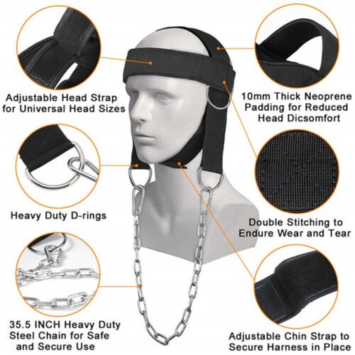 Heavy-duty neck training head harness for weight lifting and strength training.