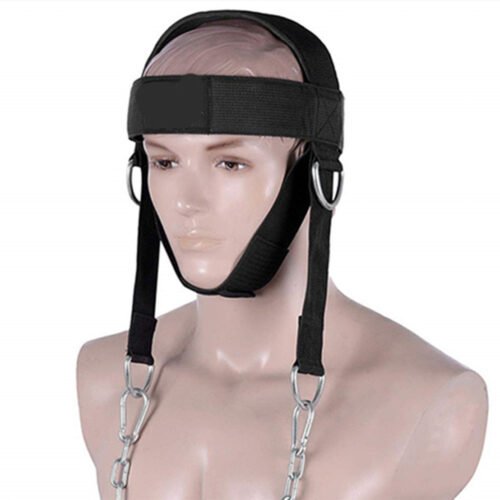 Durable weight lifting neck training head harness with adjustable straps.