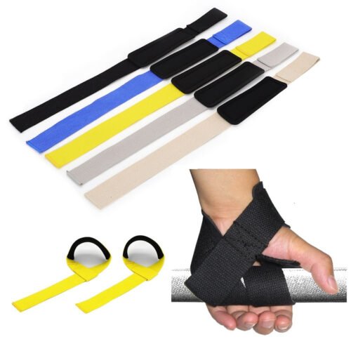 Adjustable weight lifting wrist support straps for secure grip.