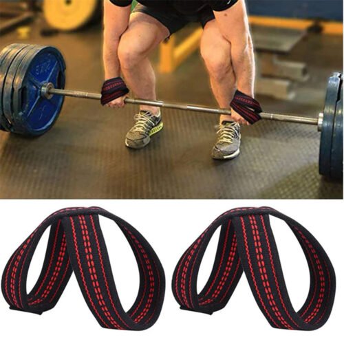 Comfortable neoprene figure 8 straps for weightlifting, providing excellent grip and support.