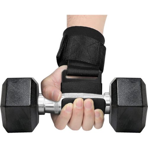 Wrist wraps with weight lifting hooks for enhanced grip and support.