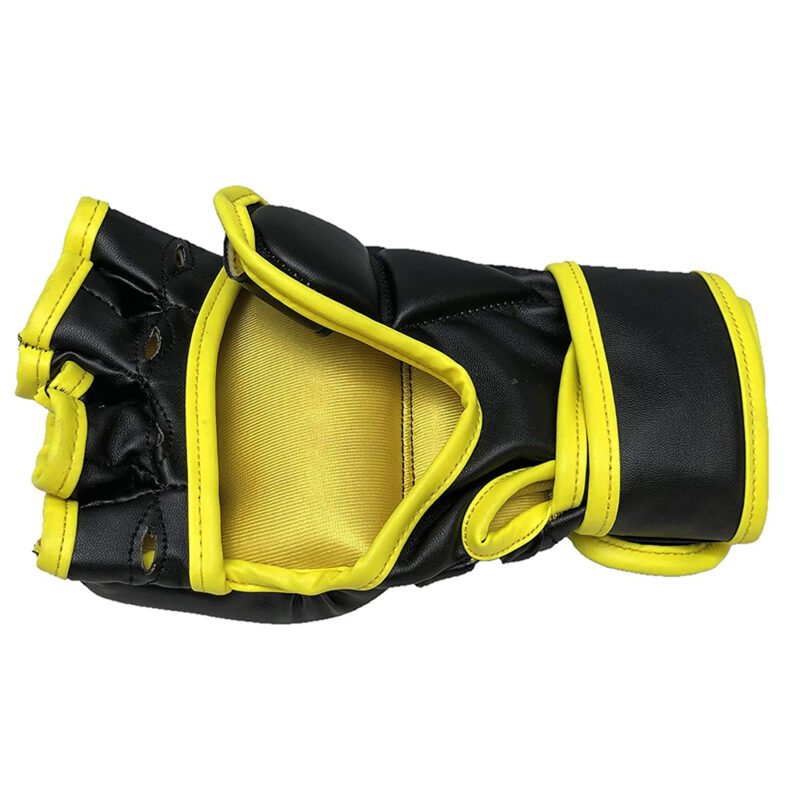 Stylish yellow and black superb MMA boxing gloves for fighters.