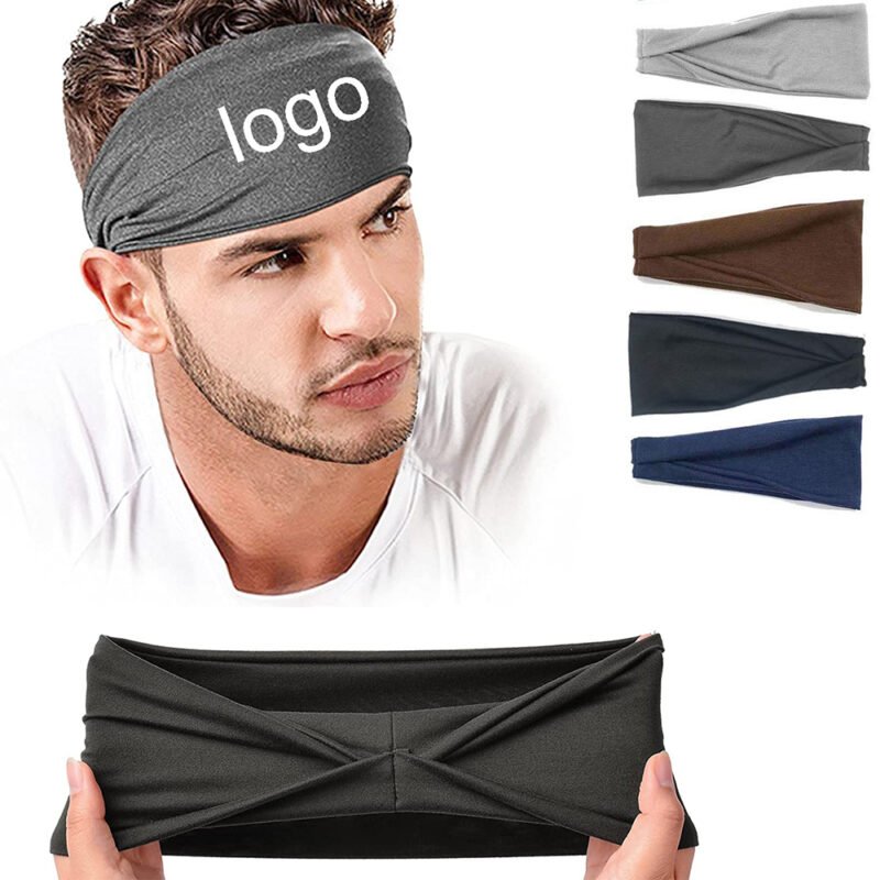 Men's gym headband for sweat control during intense workouts.