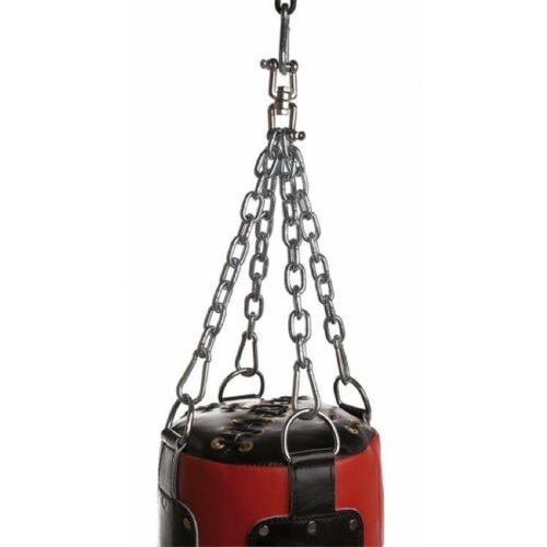 Heavy duty punching bag hook and chain for supporting heavy bags.